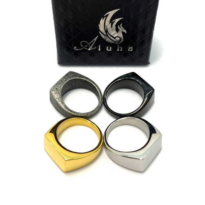 Titanium signet ring with rectangular face, basic, elegant design ...