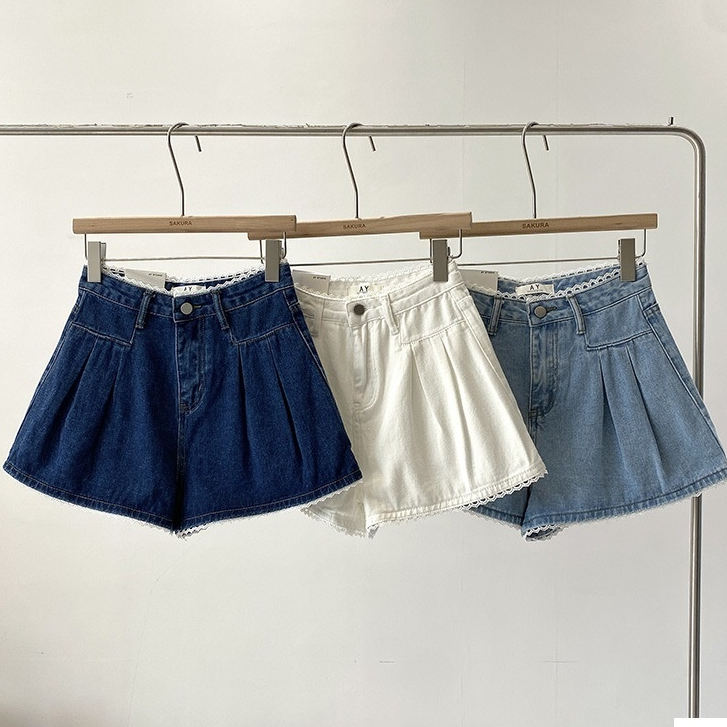 Bare- Shorts female jeans, high-waisted denim lace shorts, high-quality ...