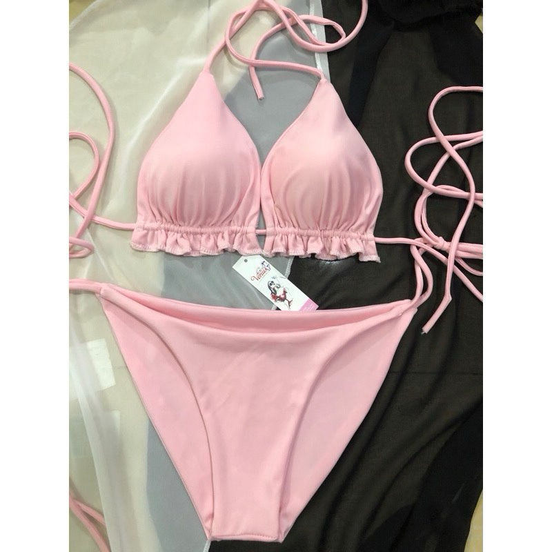 Bikini, basic 2-piece triangle swimsuit with long straps, free to style ...