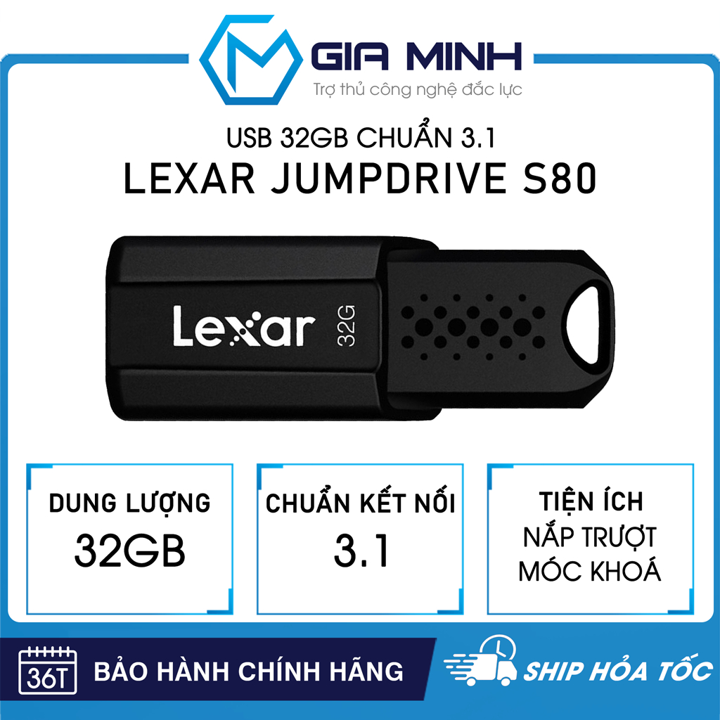 Usb 32GB Lexar JumpDrive S80 - Connection Standard 3.1 - Slide Cover ...