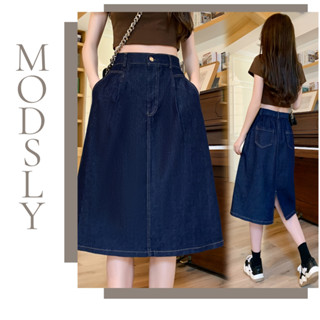 Long jean Skirt Shop jean JA036 Waistband Length Over Knee Khaki Cow Skirt Split Back Long Style Shopee Malaysia