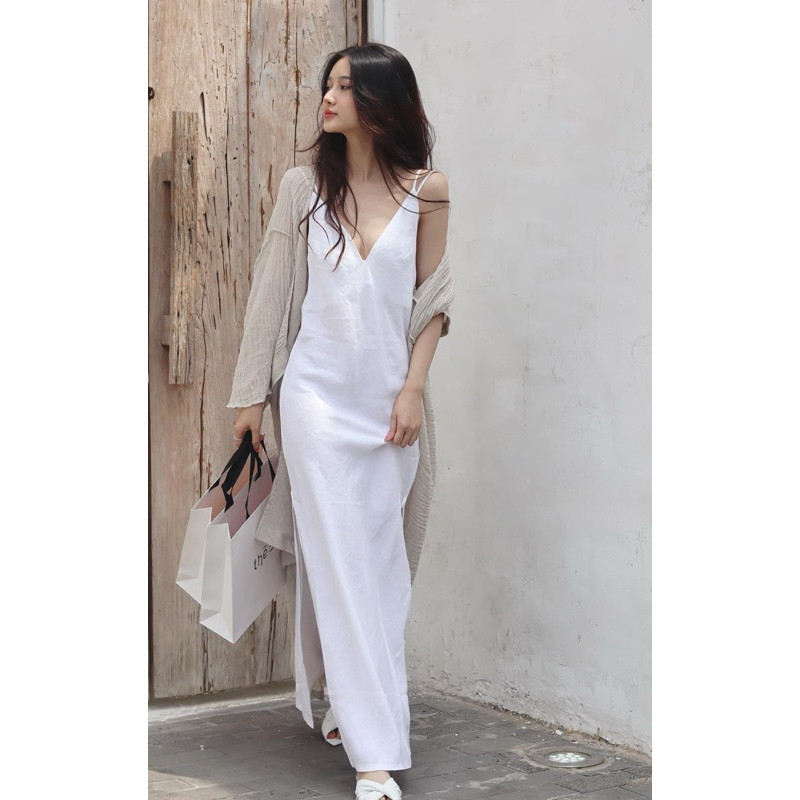 Super BEAUTIFUL KOREAN STYLE WHITE LINEN DRESS WITH 2 DOUBLE STRAPS ...