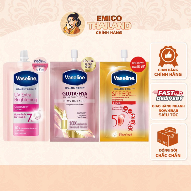 Vaseline Serum Gluta Hya Packet 10x,70x and Sunscreen Spf 50+ 30ml Tube