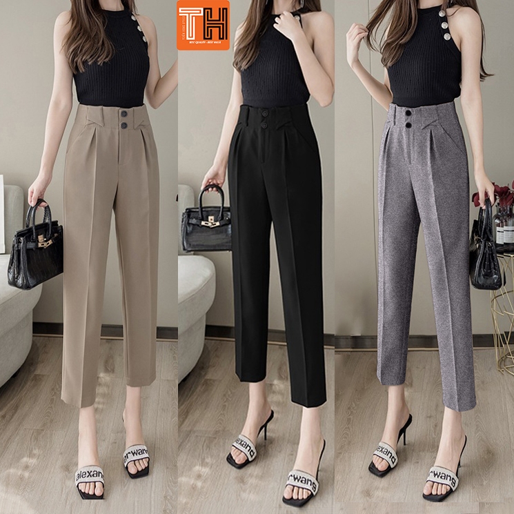 2Pcs Set Scoop Neck Cotton Brami & High Rise Wide Leg Trouser with Pockets