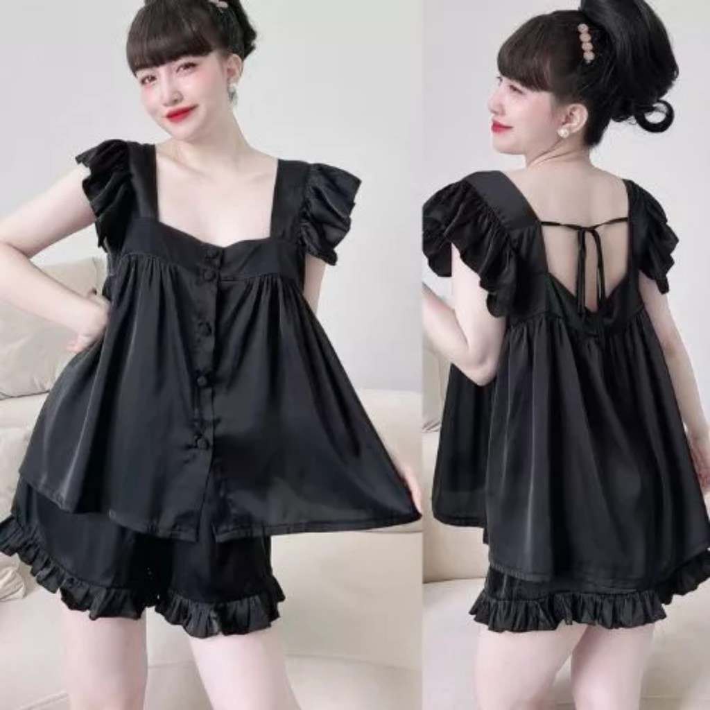 Women's fairy-wing pajamas set with ruffles, super cool latin silk ...
