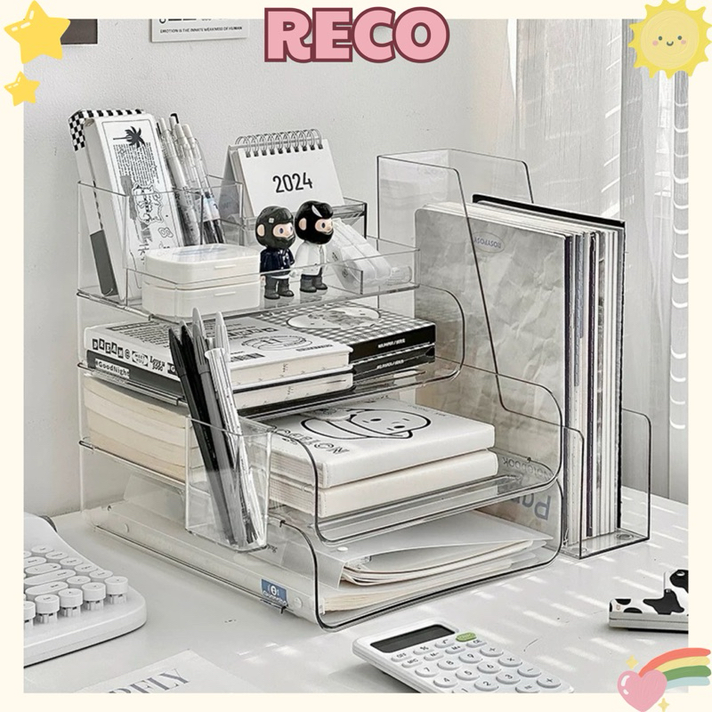 Combo Bookshelf for Documents Transparent Pen Holder Decorative Desk ...