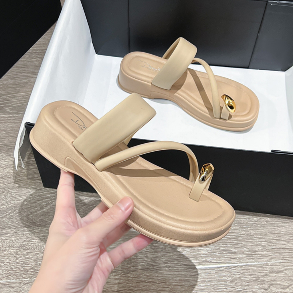 Women s flip flops with 2 straps attached with Charm RING Duc Phuc rubber strap sandals Shopee Malaysia
