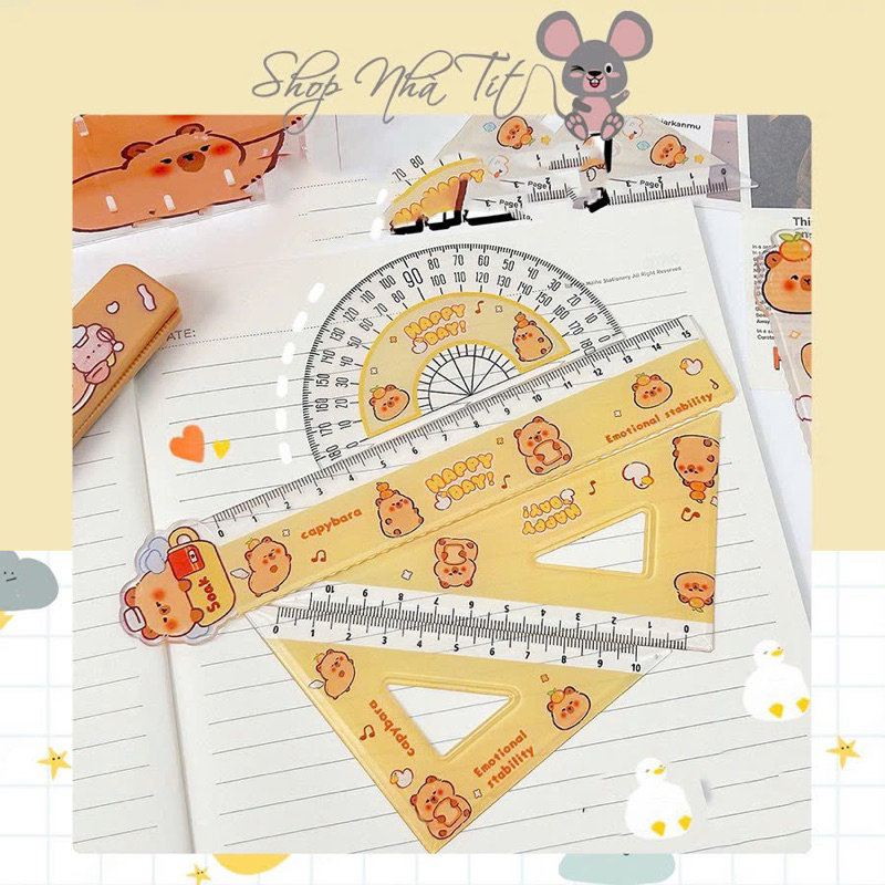 Combo of 4 student rulers eke ruler, protractor, straight ruler, cute ...