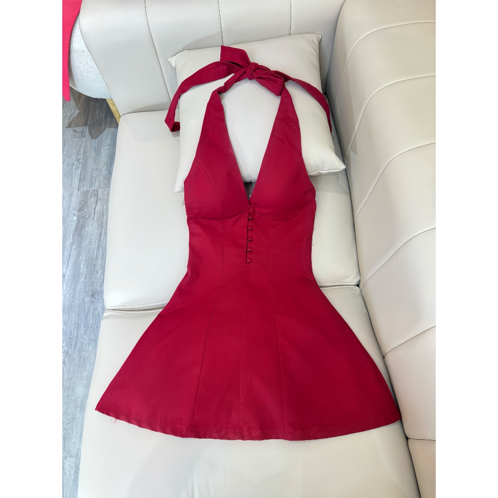 YEONG DRESS | Wraped button halter neck dress, linen flared form, with foam  on the back, size SML WOMEN'S Women dress dress woman elegant dress |  Shopee Malaysia