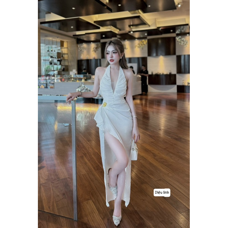Silk-neck Overalls dress split flaps with tang siu luxurious | Shopee ...
