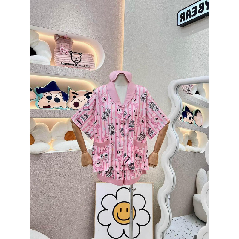 MONYBEAR PINK STRIPED LABUBU THIGHS PIJAMA SET (with EYE Blindfold ...