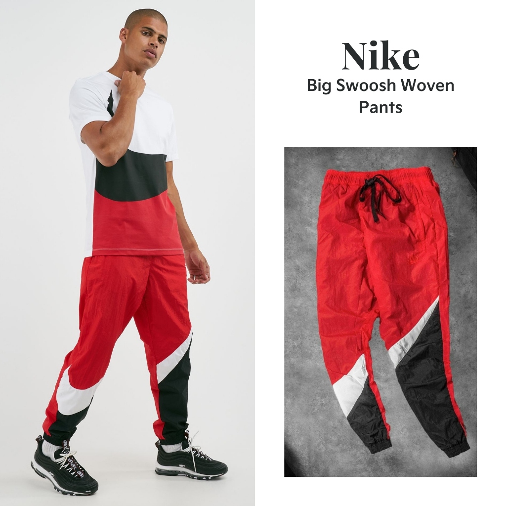 N i k e Sportswear Big Swoosh Woven Pants Red Black White Shopee Malaysia