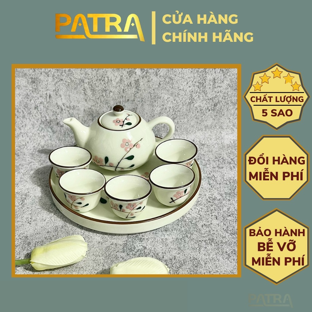 High quality Bat Trang cream enamel offering tea set | Shopee Malaysia