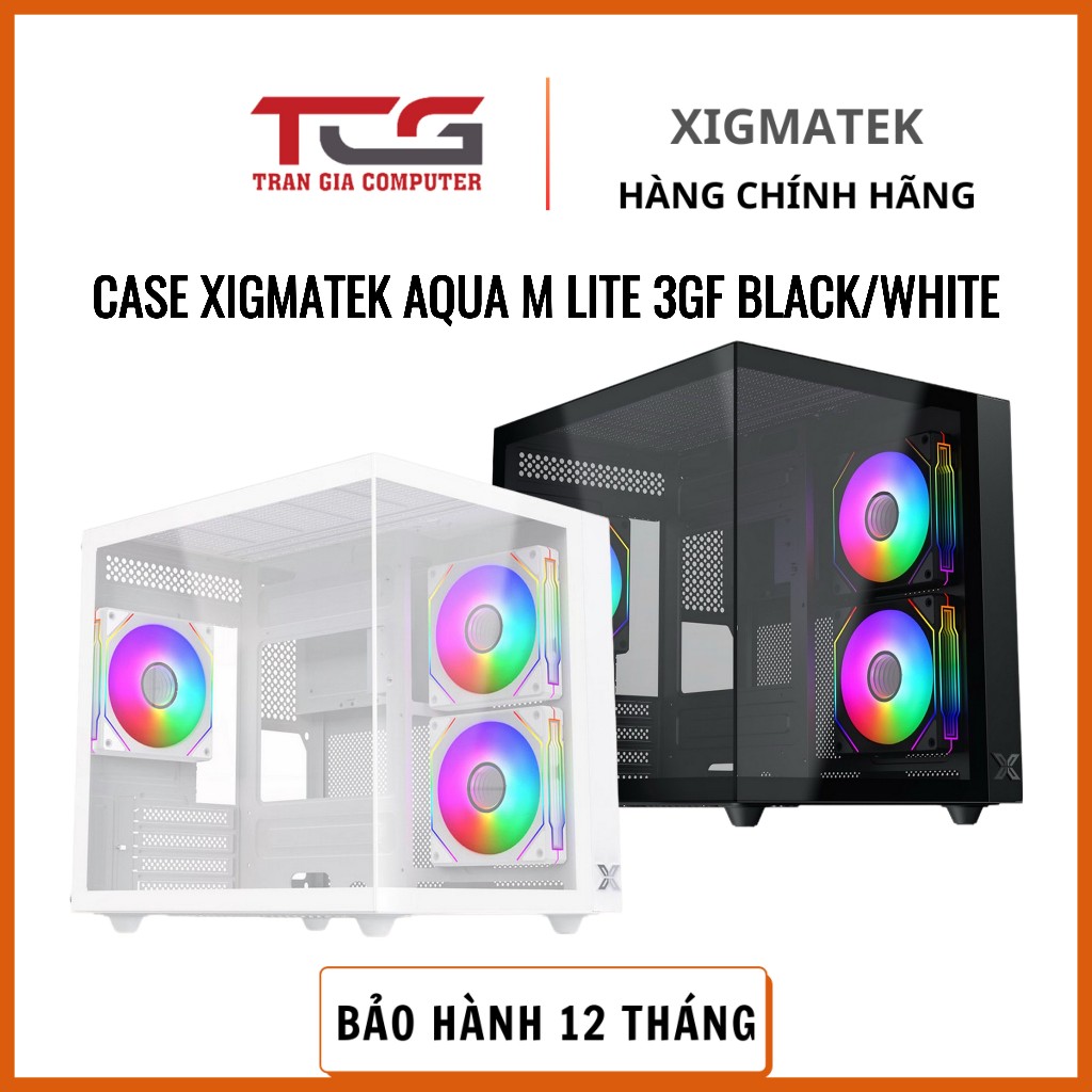 Boîtier PC Mini Tour Xigmatek Aqua M Lite Arctic – Blanc, Façade Verre Trempé, 5 Ventilateurs ARGB Inclus | Support Carte Graphique 330 Mm