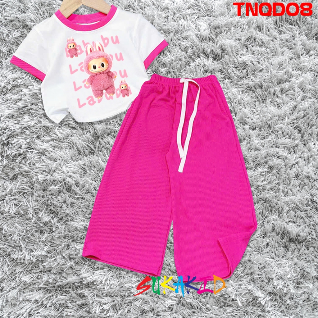 Labubu print ribbed wide-leg pants set.TNQD08. | Shopee Malaysia