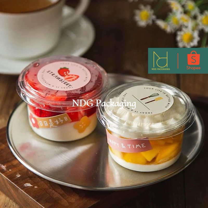 50-100 150ml Round Plastic Boxes with clear lids for cold panna cotta ...