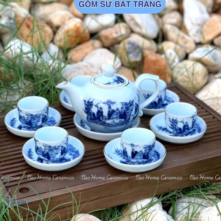 Teapot Bat Trang Gold Rim Teapot Set, Truc Lam That Hien Teapot Set ...