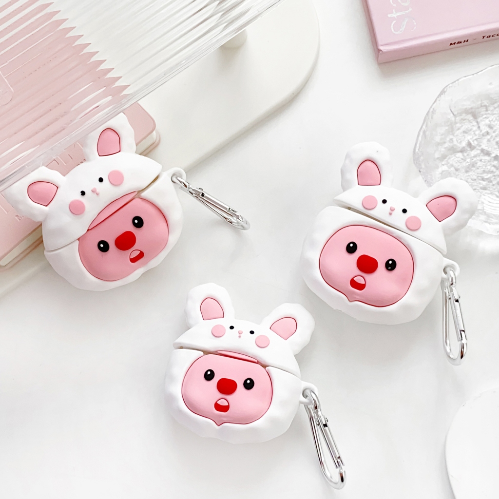 Airpod 2 3 Pro Pro 2 Pig Rabbit Hat Case with keychain, Silicon ...