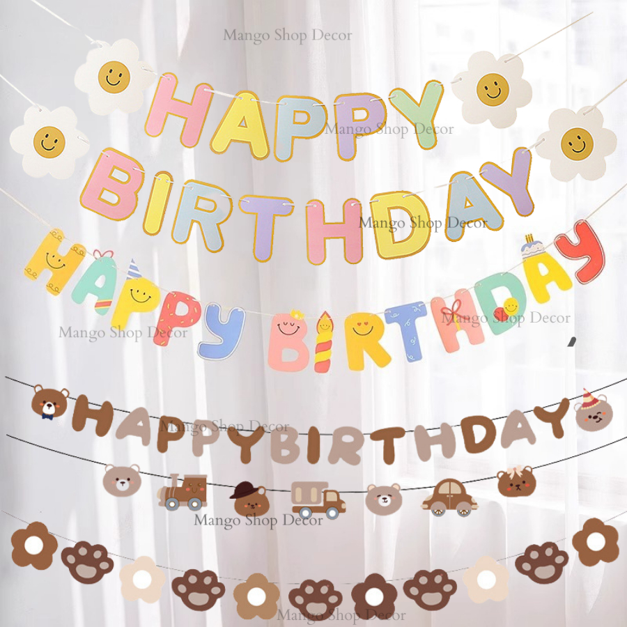 Happy Birthday Letter Flag Pastel Chrysanthemum Birthday Hanging Rope ...