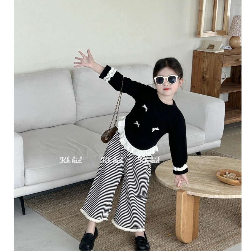 Set LONG Sleeve Bow Tie Shirt and Plaid Pants for Girls 10 30KG KENO Shopee Malaysia