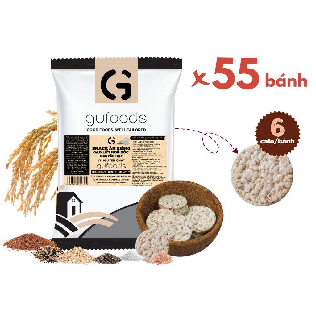 Gufoods Whole Grain Brown Rice Diet Snack - Protein Bar, Vegetarian ...