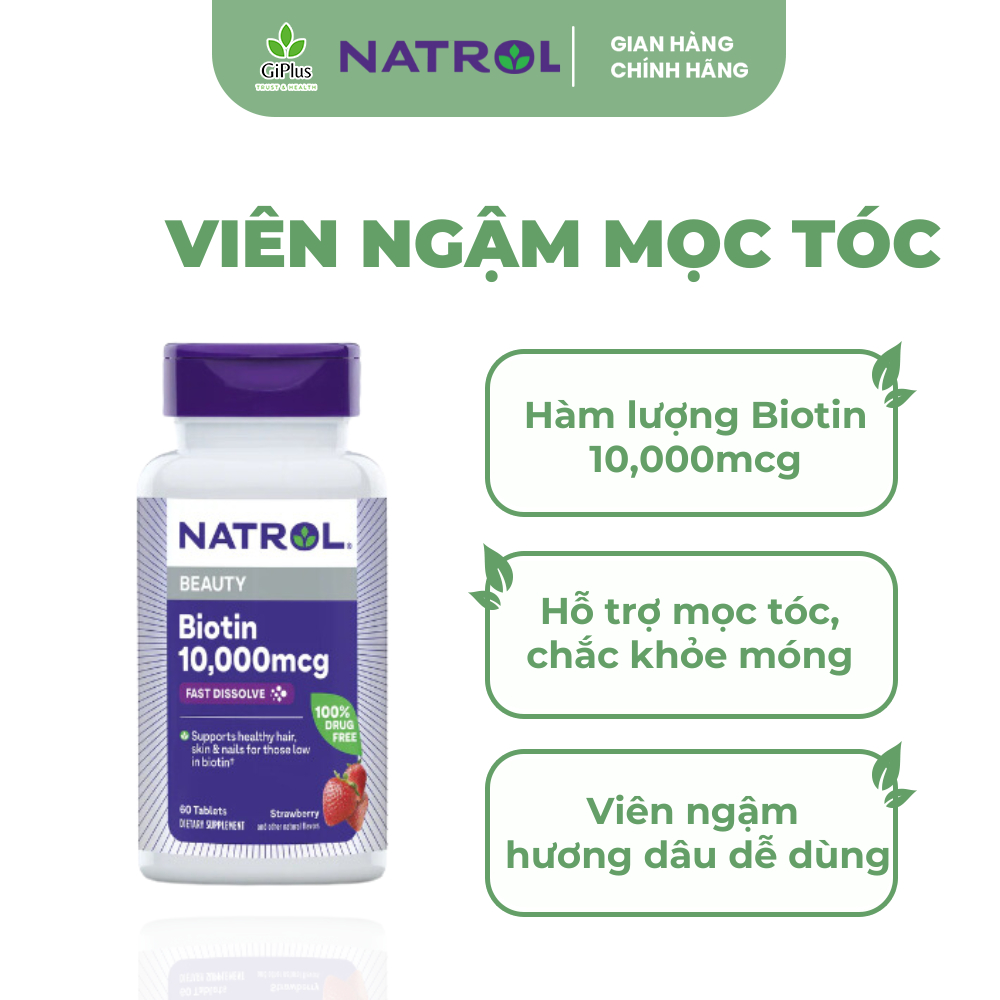 Natrol Biotin 10000 mcg Fast Dissolve Hair Growth Lozenges (60 Capsules ...