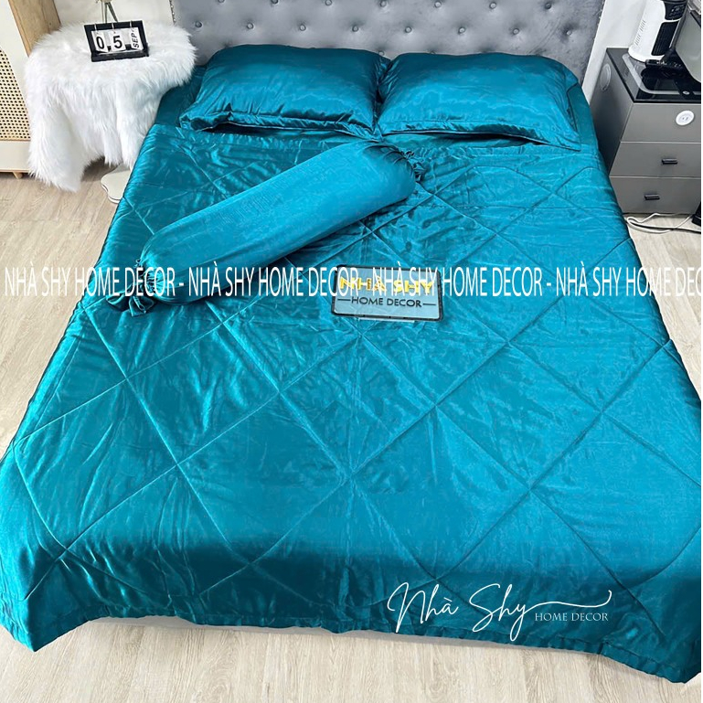 Full SET OF HIGH QUALITY GLOSSY SILK BED DRAP - NAVY BLUE - CODE 10 ...