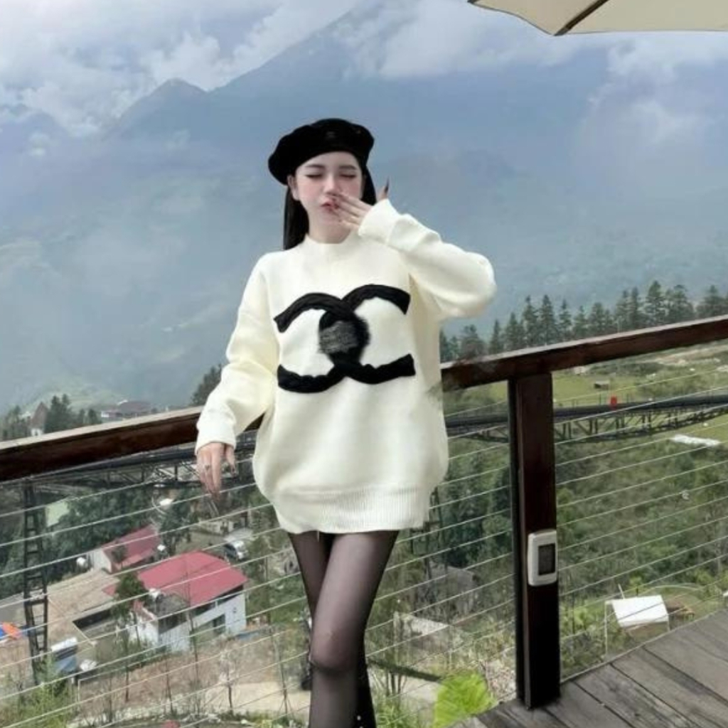 X-shaped sweater with chest, long sleeves, thick wool, youthful style ...
