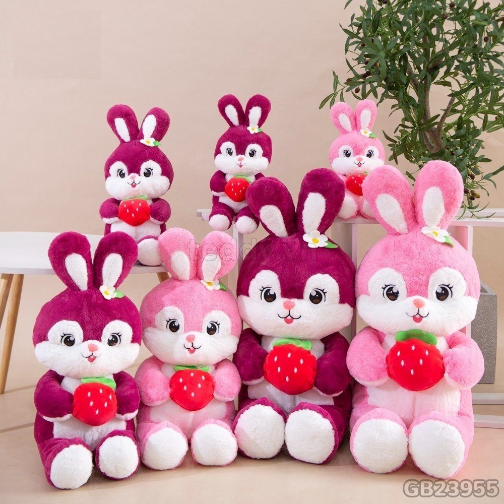 Rabbit Teddy Bear Holding a Strawberry, Giant Fluffy Strawberry Sitting ...