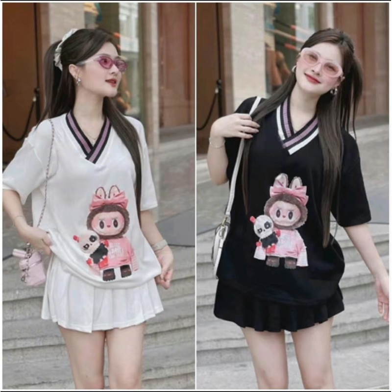 Labubu Bigisize 45-85kg printed heart-neck Set includes shirt and ...