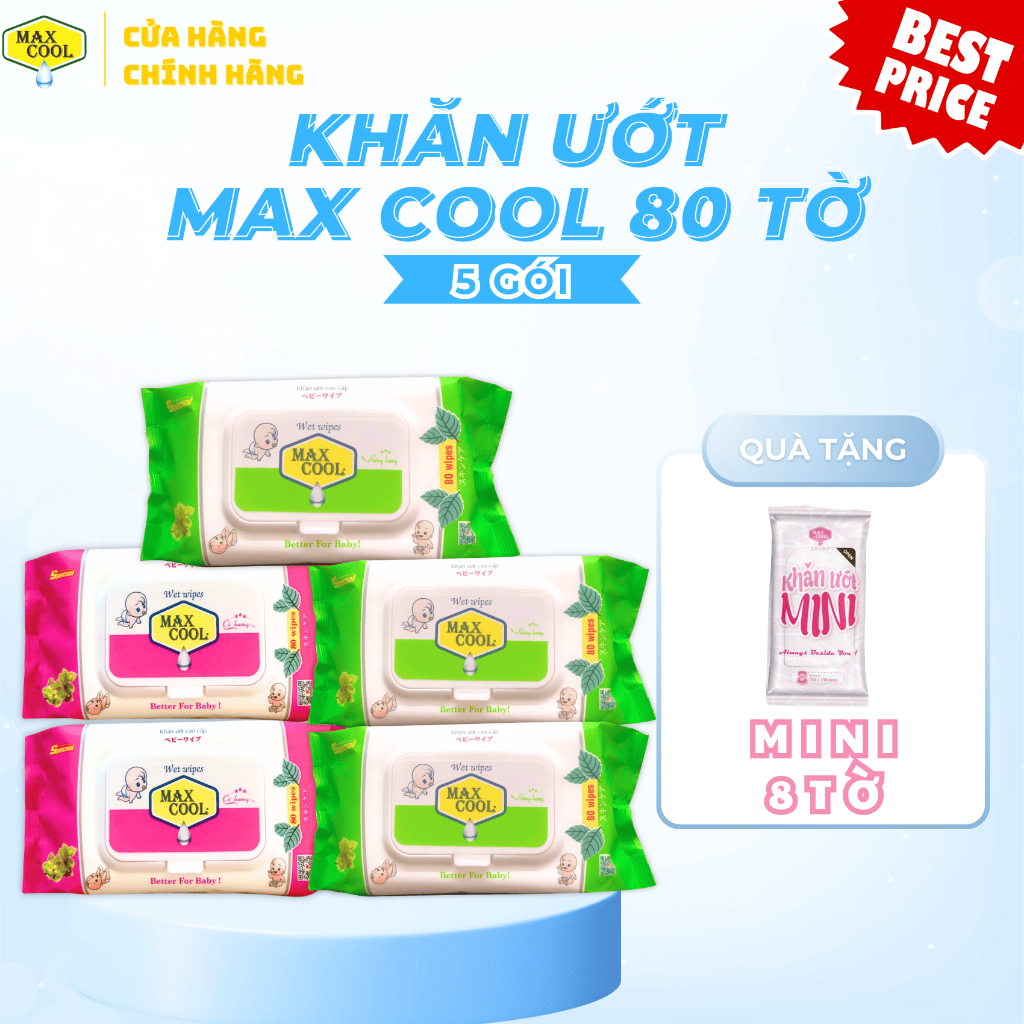 Combo of 5 packs of premium wet tissue 80 Max Cool sheets (GENUINE ...