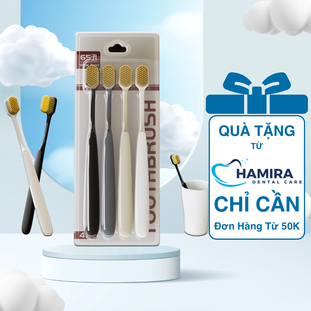 Set of 4 HAMIRA toothbrushes with super comfortable ergonomic handle ...
