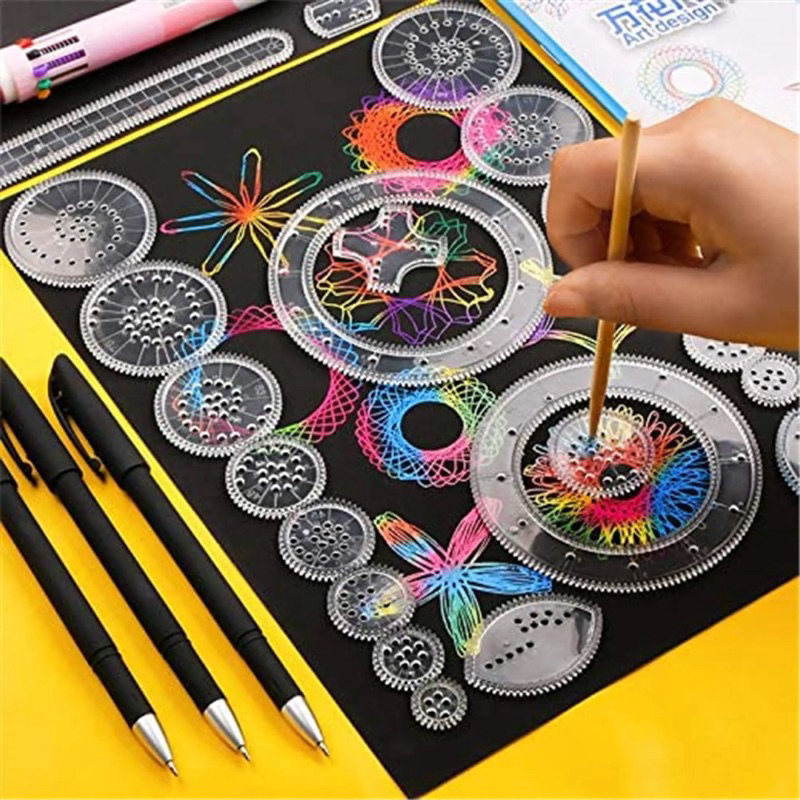 Spiral Spirograph creative pattern ruler - 18 Piece magic drawing ruler ...