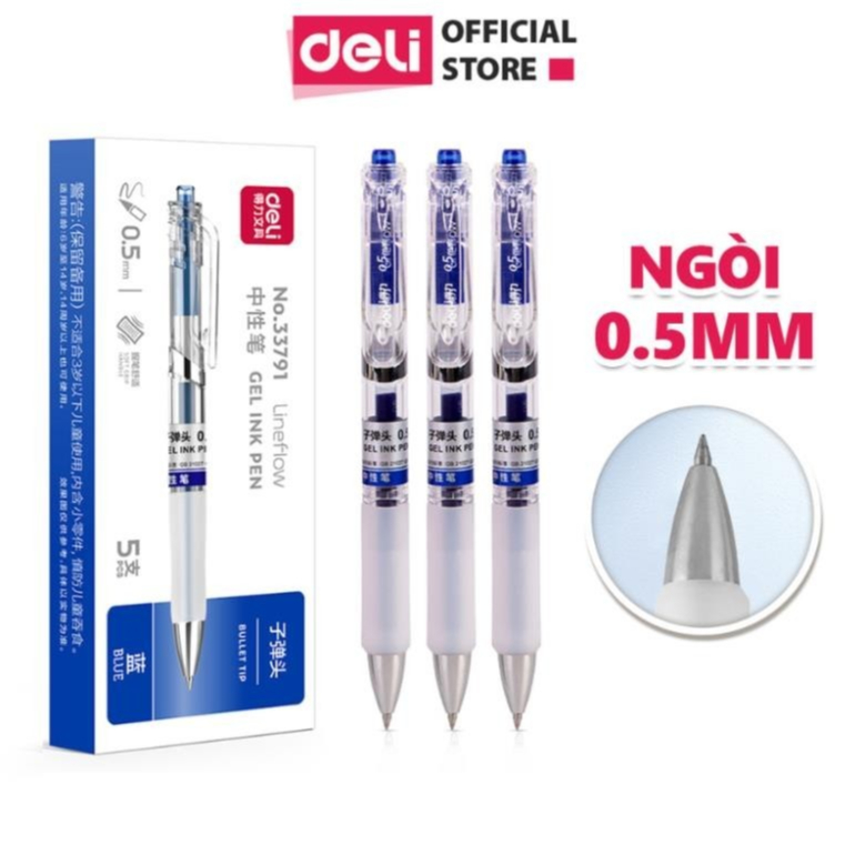 Genuine BLUE press-on gel ink ballpoint pen Deli A575 0.5mm nib - even ...