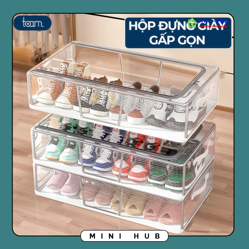 Foldable Shoe Box with Thick PVC Mesh Fabric, Heavy-Duty Steel Frame ...