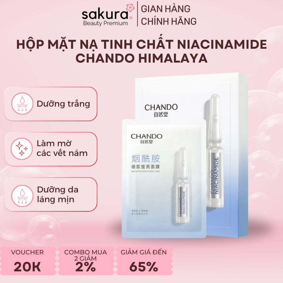 CHANDO Himalaya Skin Whitening Niacinamide Essence Mask Box 5 pieces x ...