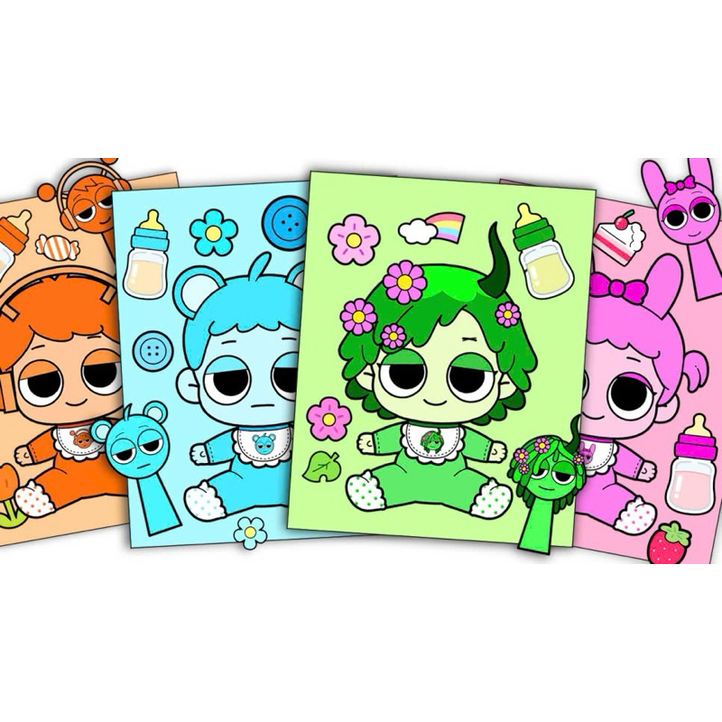 Handmade collage of 8 baby Sprunki Incredibox stickers - Paper doll ...