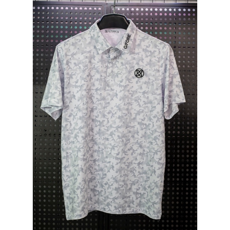 White G/fore men's golf shirt with mixed patterns and sharp embroidered ...