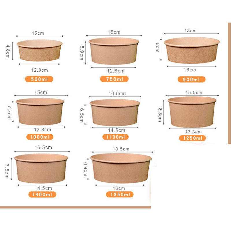 Set of 50 Kraft paper food bowls of various sizes 500ml - 750ml ...