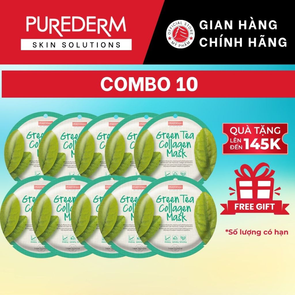 [COMBO 10] Purederm collagen paper mask with Green Tea extract 18g ...