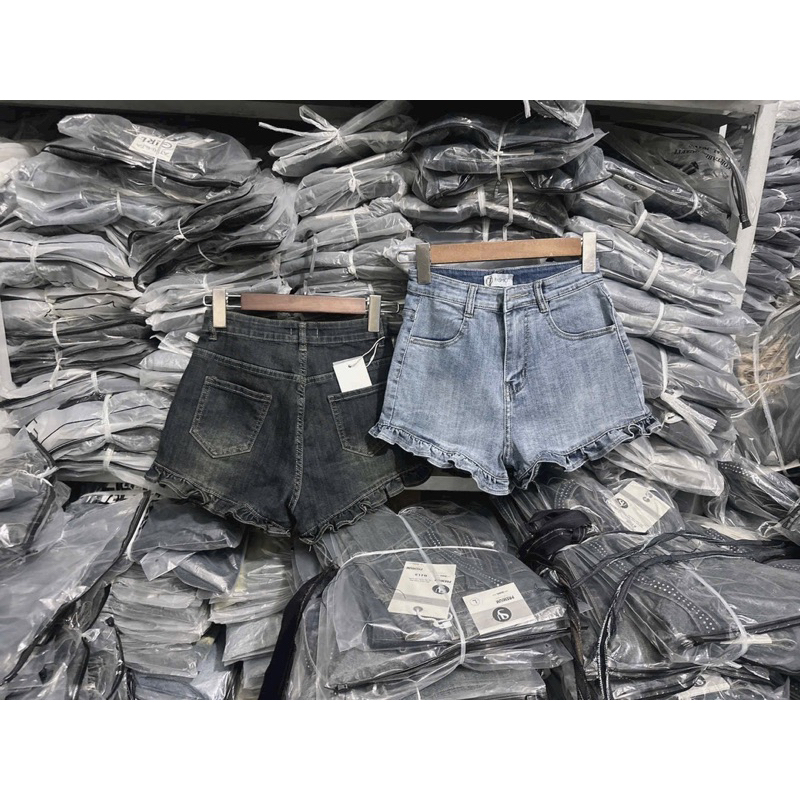 (with Stretch) beautiful high-waisted jean shorts with ruffles | Shopee ...