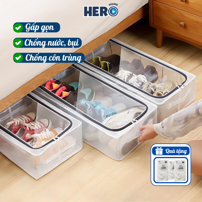 HERO Foldable Shoe Box with Zipper to Prevent Dust and Insects, Thick ...