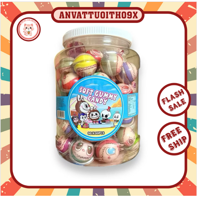 Labubu marshmallows filled with fruit-flavored syrup, box of 60 mixed ...