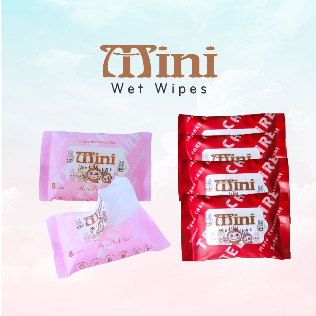 20 packs of adorable Mini Labu 8-sheet wet wipes (random color ...