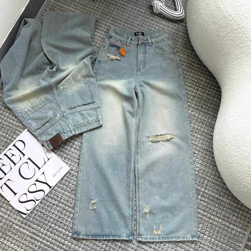 YURI Jeans - Women's Wide Leg Ripped Jeans on One Side (Code 69 ...