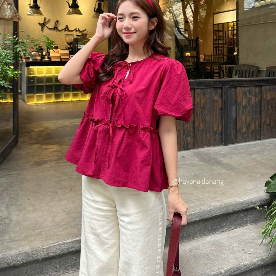 (Inner tube top included) BERRY babydoll top with puff sleeves and ...