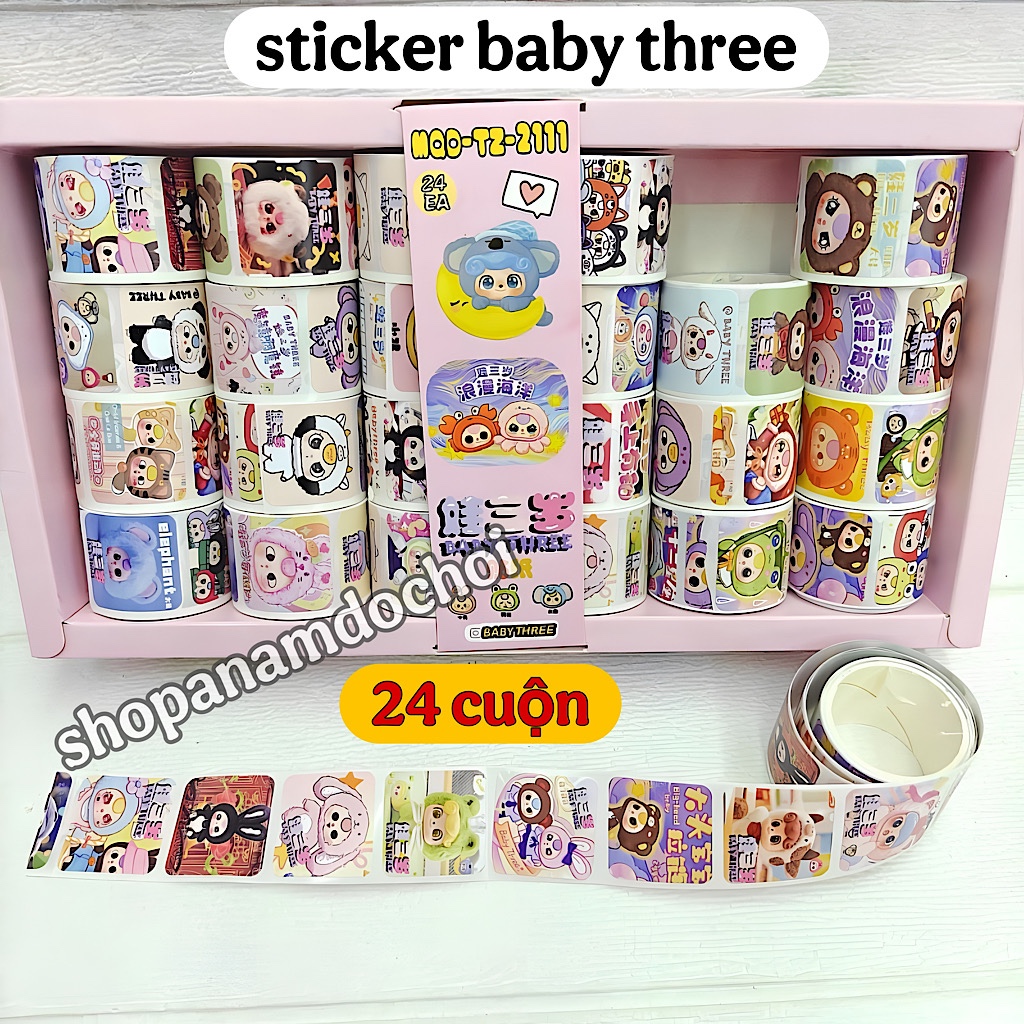Tray of 24 rolls of baby three stickers, long peel-and-stick rolls ...
