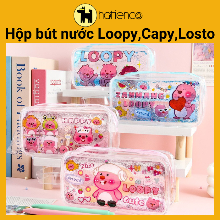 Cute Capybara Labubu Loopy transparent moving water pen box | Shopee ...