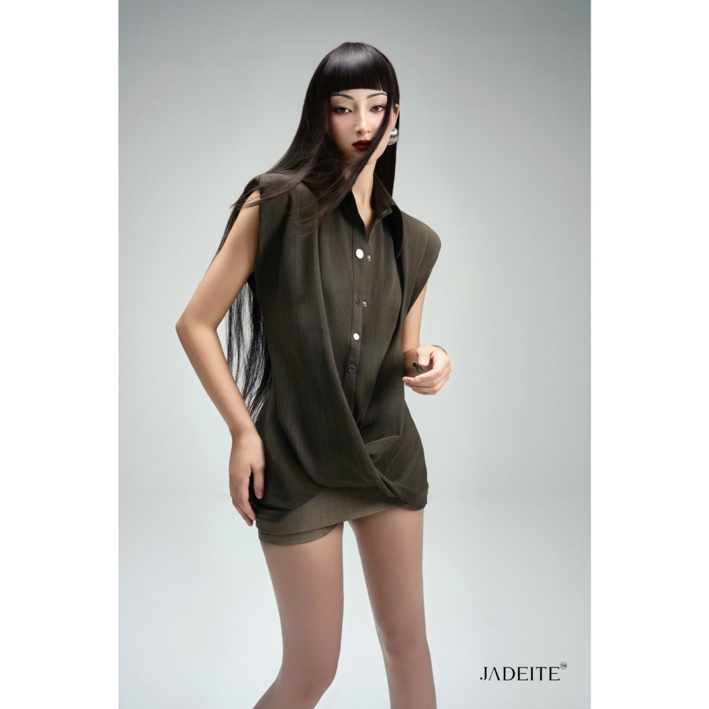 Twisted Gile Shirt with Wide Shoulders, Faux Skirt Short Designed by ...