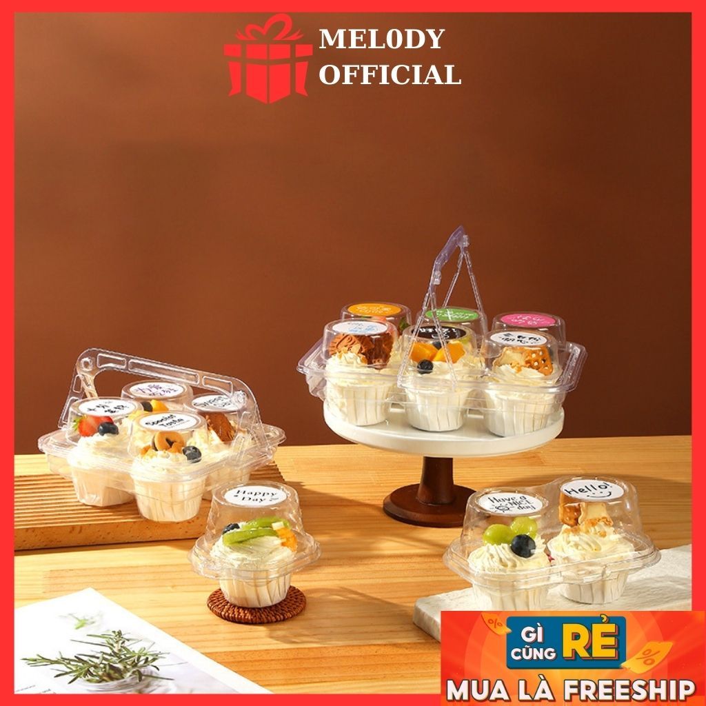 W986 Cupcake Box 1-2-4-6 Compartments with Transparent Plastic Handle ...
